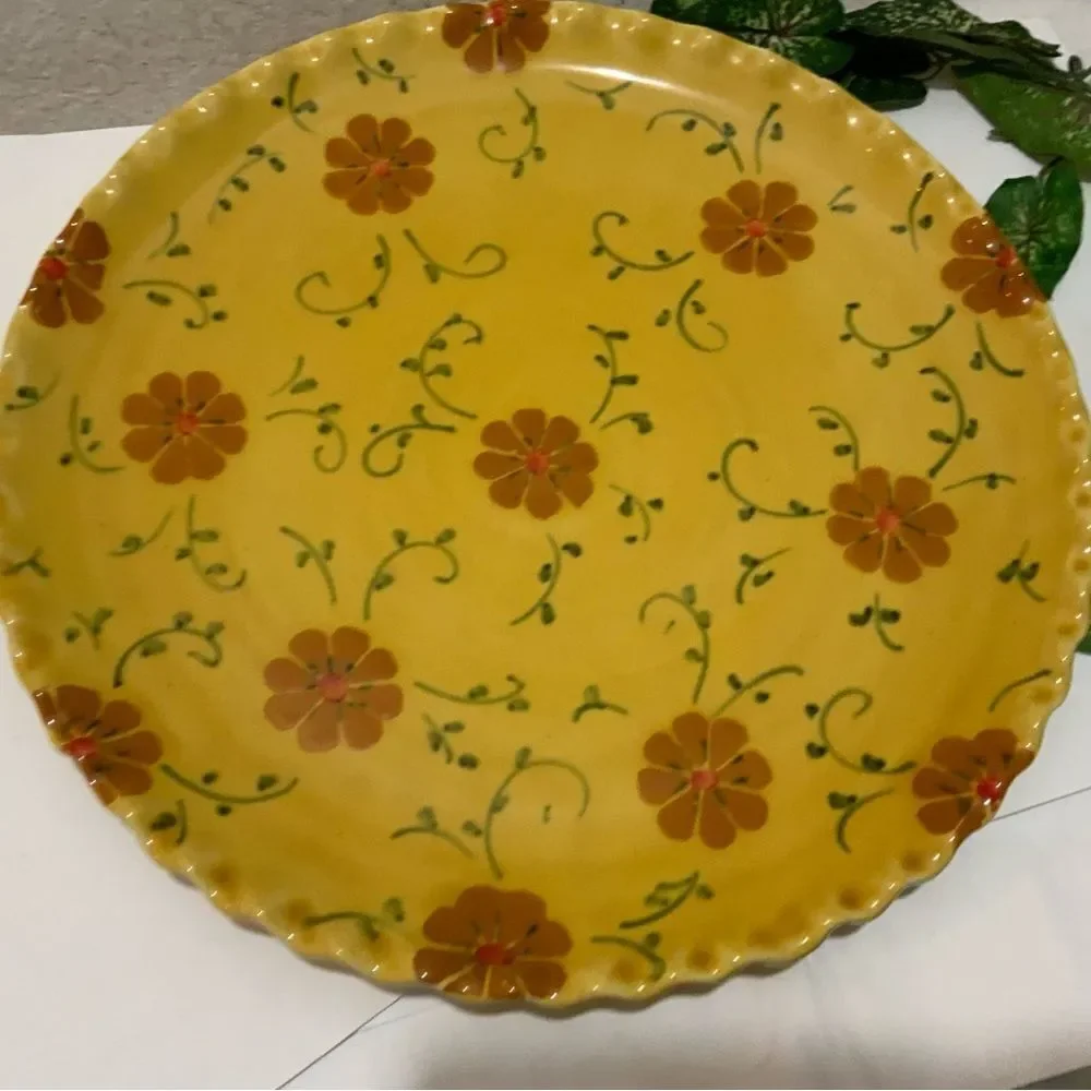 New Sur La Table Spring Summer Floral Design scalloped Plate Italy Flower 15”